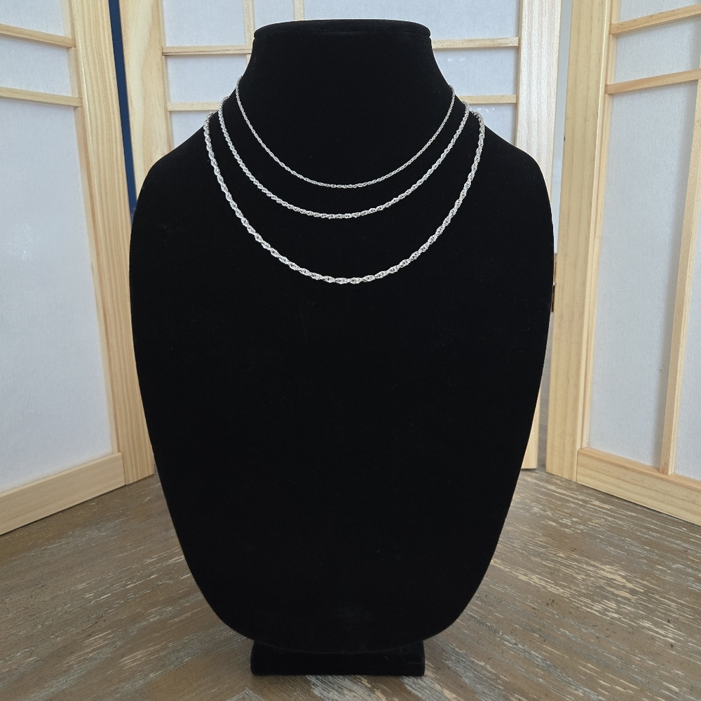 💎 Silver Rope Chain Layered Necklace Trio – Holiday Gift Set NWOT